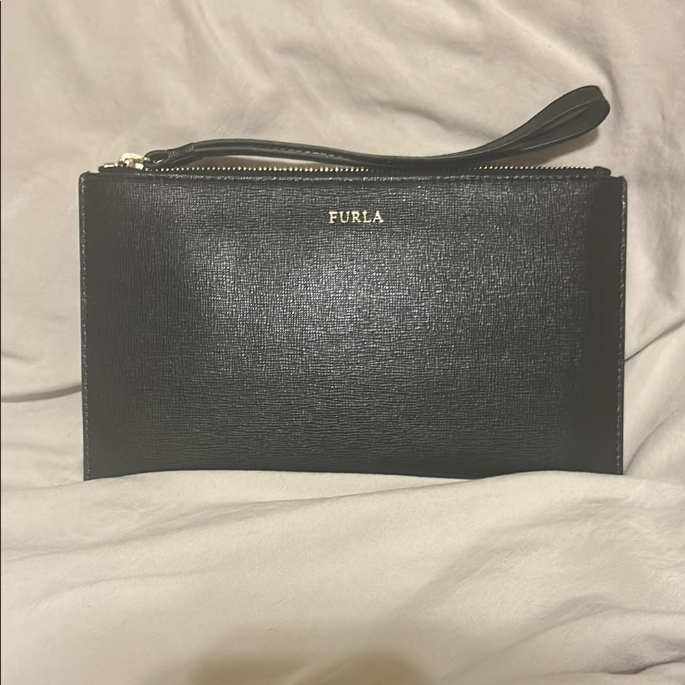 Furla Black Textured Leather Wristlet